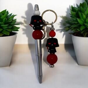 Darth Vader Handmade Beaded Ballpoint Pen & Matching Keychain